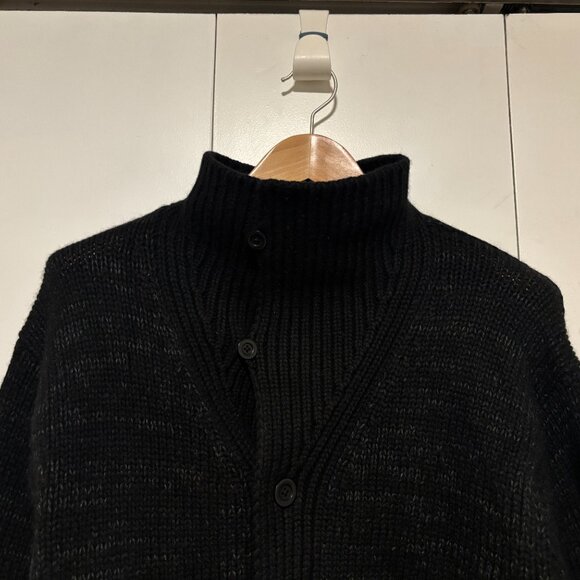 Vince Marled Charcoal Heavy Knit Black Wool Stand Collar Cardigan -XL - Picture 3 of 14
